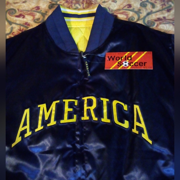 America Soccer Football Reverseable Satin Varsity Team Jacket Coat Men's L Blue - Picture 4 of 15